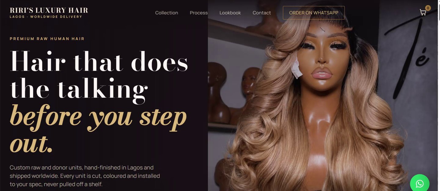 Riri's Luxury Hair website built by WebCraft Nigeria
